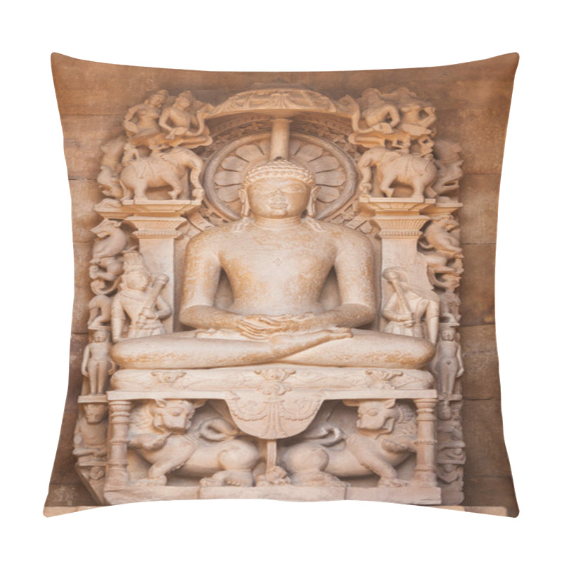 Personality  The Jain's Statue On A Throne Made Of Sandstone. Pillow Covers