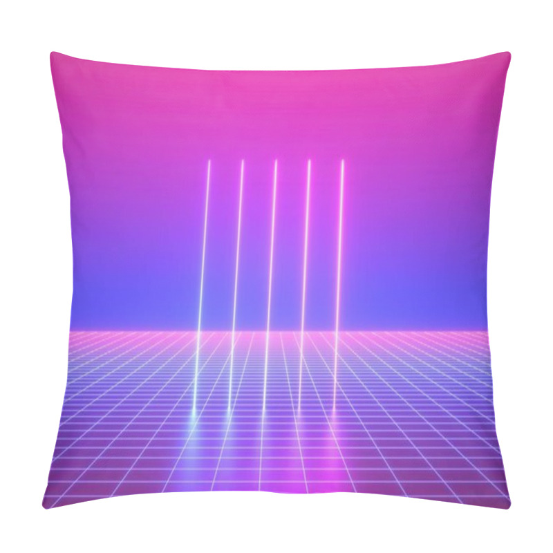 Personality  3d Render, Pink Blue Neon Lights, Vertical Lines, Abstract Background, Virtual Reality, Vibrant Colors, Laser Show Pillow Covers