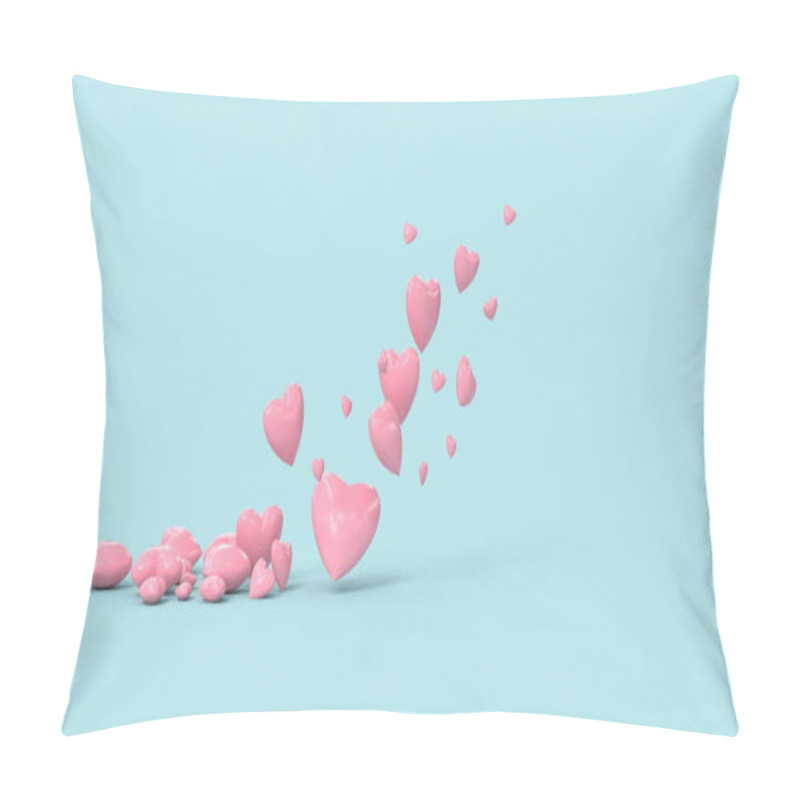 Personality  Pink Hearts Flying Out On Blue Background - 3D Rendering Pillow Covers