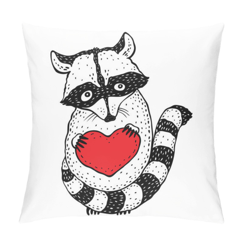 Personality  Raccoon Carrying A Heart. Pillow Covers