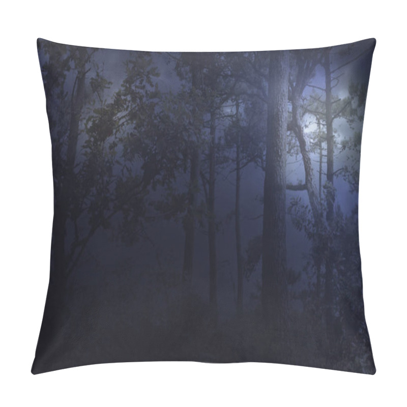 Personality  Full Moon Rises Over A Forest On A Misty Night Pillow Covers