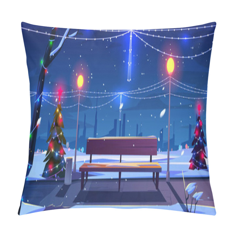 Personality  Christmas In Night Park, Empty Public Garden View Pillow Covers