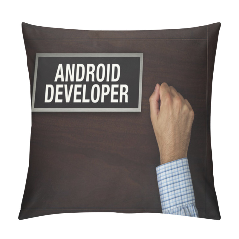 Personality  Businessman Knocking On Android Developer Door Pillow Covers