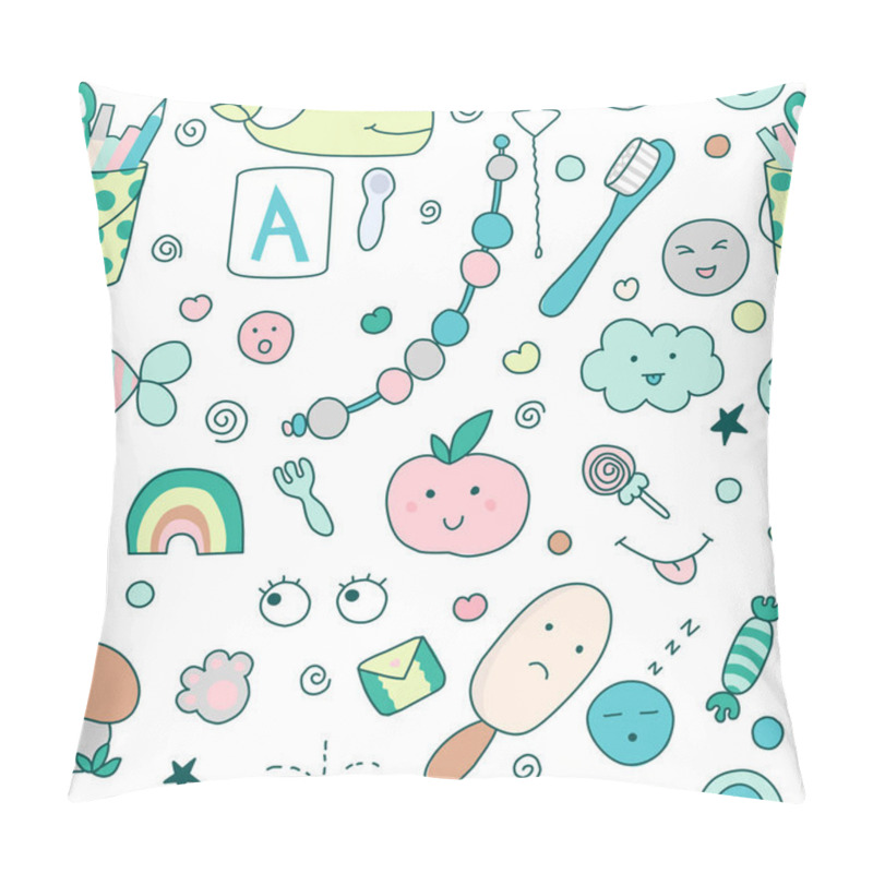 Personality  Seamless Kawaii Child Pattern With Cute Doodles. Pillow Covers