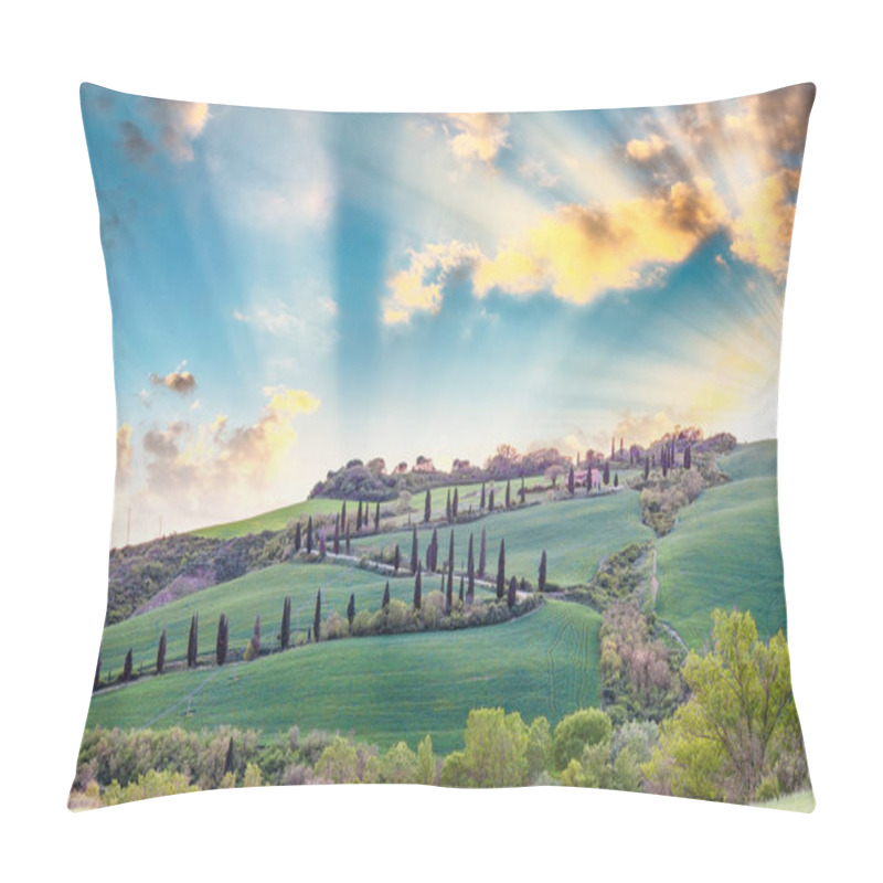 Personality  Panoramic Sunset Of Of Famous Hill Of Cypresses In Tuscany, Ital Pillow Covers