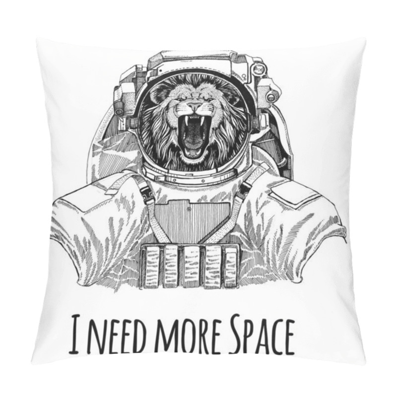 Personality  Lion Wearing Space Suit Wild Animal Astronaut Spaceman Galaxy Exploration Hand Drawn Illustration For T-shirt Pillow Covers