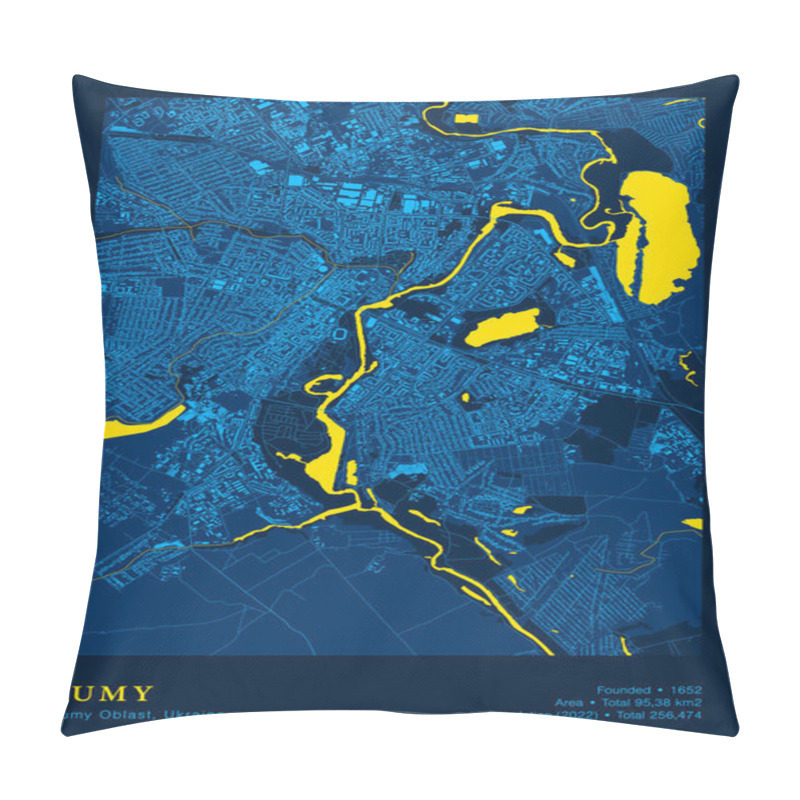 Personality  Sumy Map Vector Poster Highly Detailed Map In Patriotic Yellow Blue Colours Pillow Covers