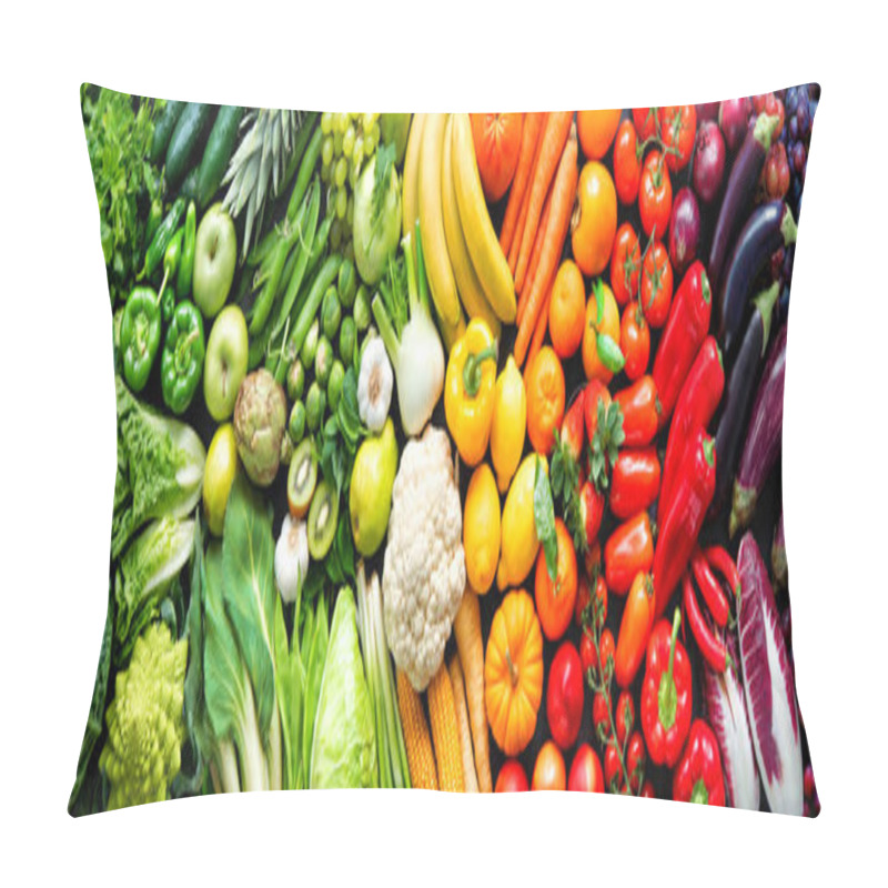 Personality  Assortment Of Fresh Organic Fruits And Vegetables In Rainbow Col Pillow Covers