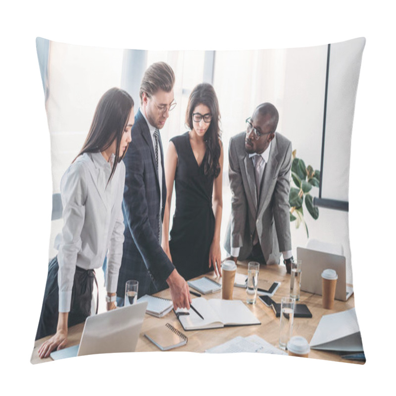 Personality  Multicultural Young Business People Having Business Meeting In Office Pillow Covers