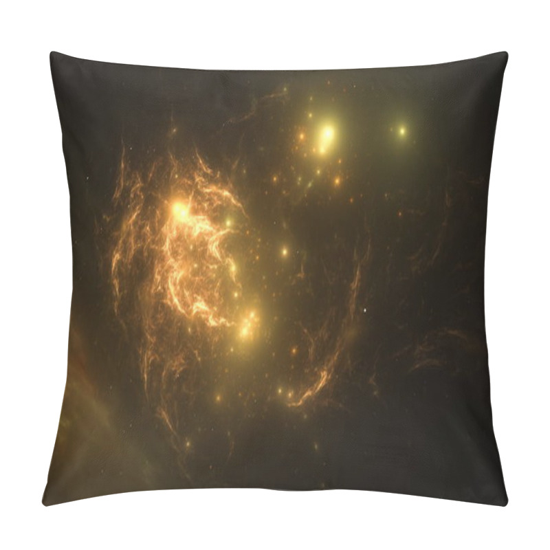 Personality  Vibrant Cosmic Nebula Emits Brilliant Shades Of Orange And Yellow, Illuminating The Dark Backdrop Of Space. Distant Stars Twinkle, Enhancing The Beauty Of This Celestial Phenomenon. 3d Render Pillow Covers