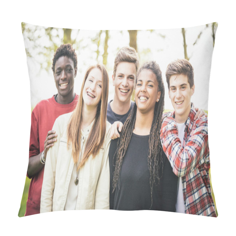 Personality  Multiethnic Group Of Teenagers Outdoor Pillow Covers