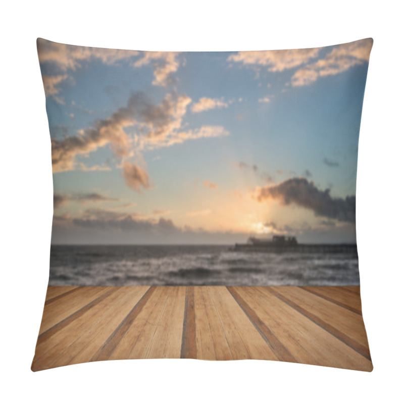 Personality  Stunning Vibrant Winter Sunset Over Long Exposure Receding Waves Pillow Covers