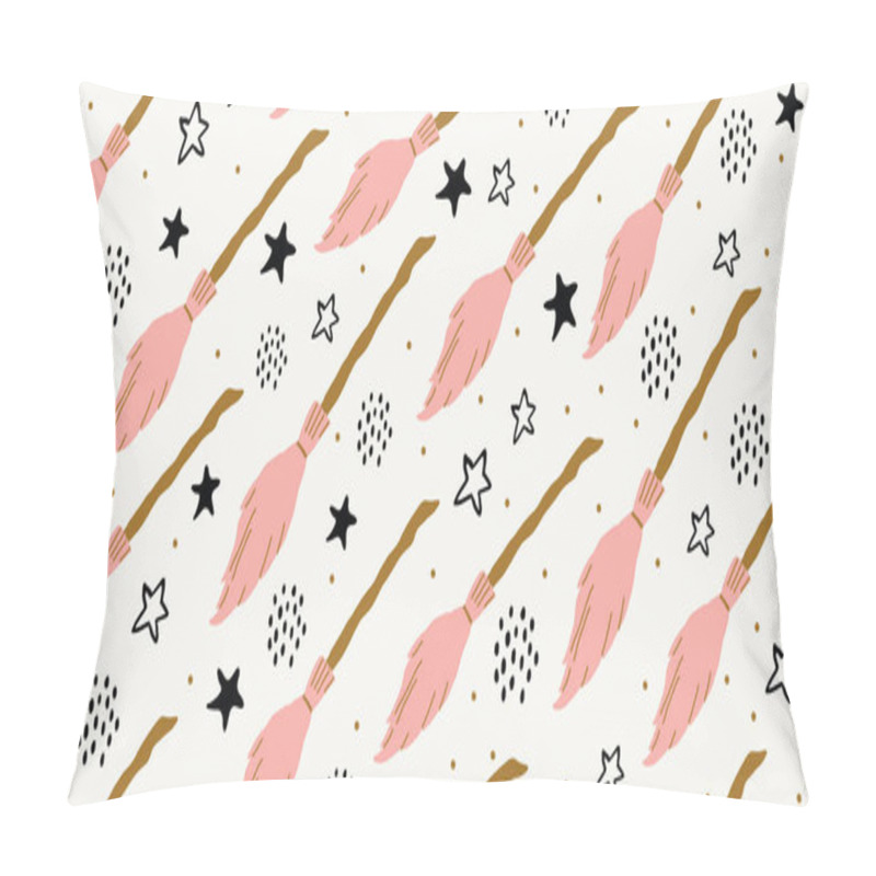 Personality  Seamless Witch Pattern With Flying Pink Brooms Pillow Covers