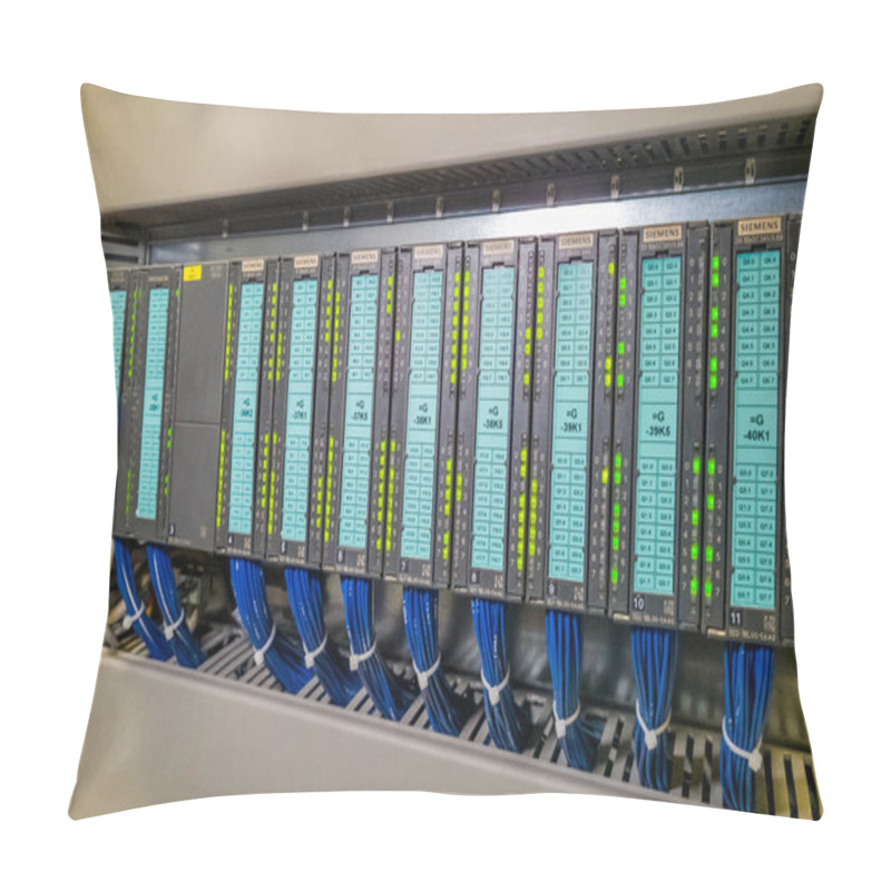 Personality  PLC Modules In A Row In Electrical Cabinet Of Automation Control Of Industrial Plant Equipment Pillow Covers