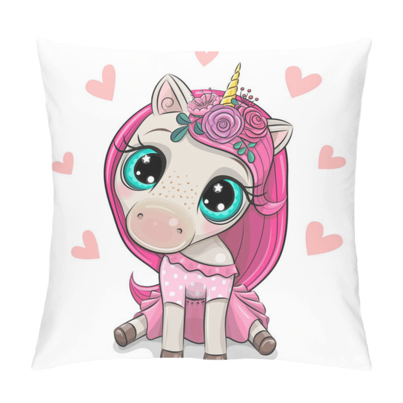 Personality  Cartoon Unicorn Girl With Hearts On A White Background Pillow Covers