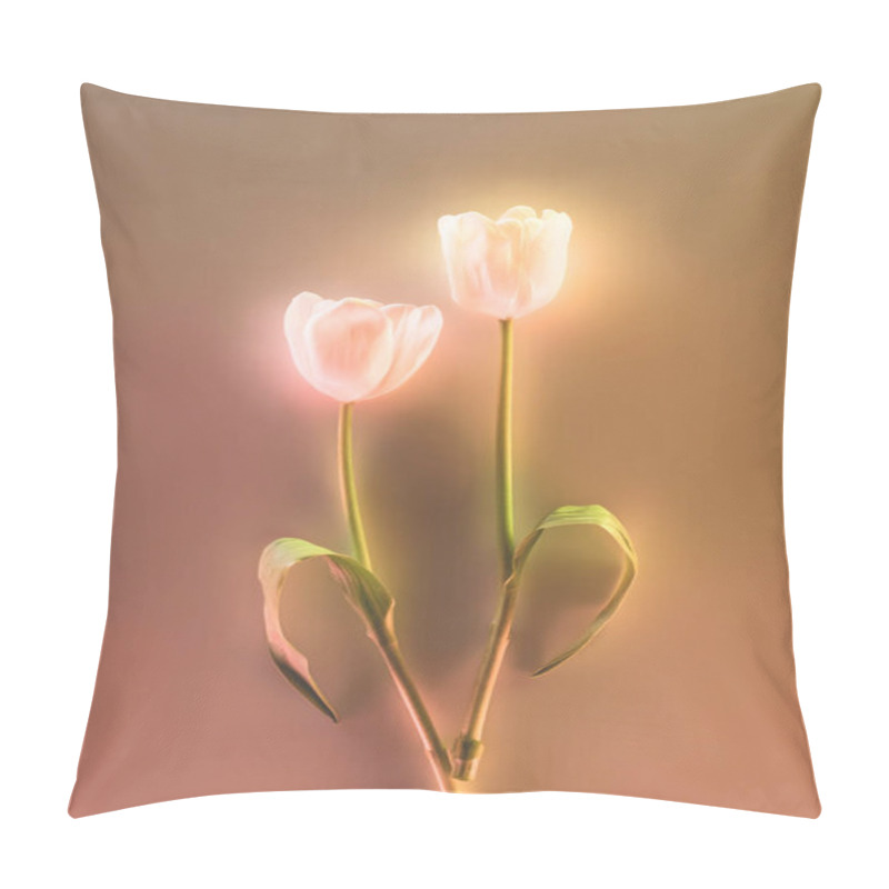 Personality  Toned Picture Of Beautiful Glowing Tulips On Grey Background Pillow Covers