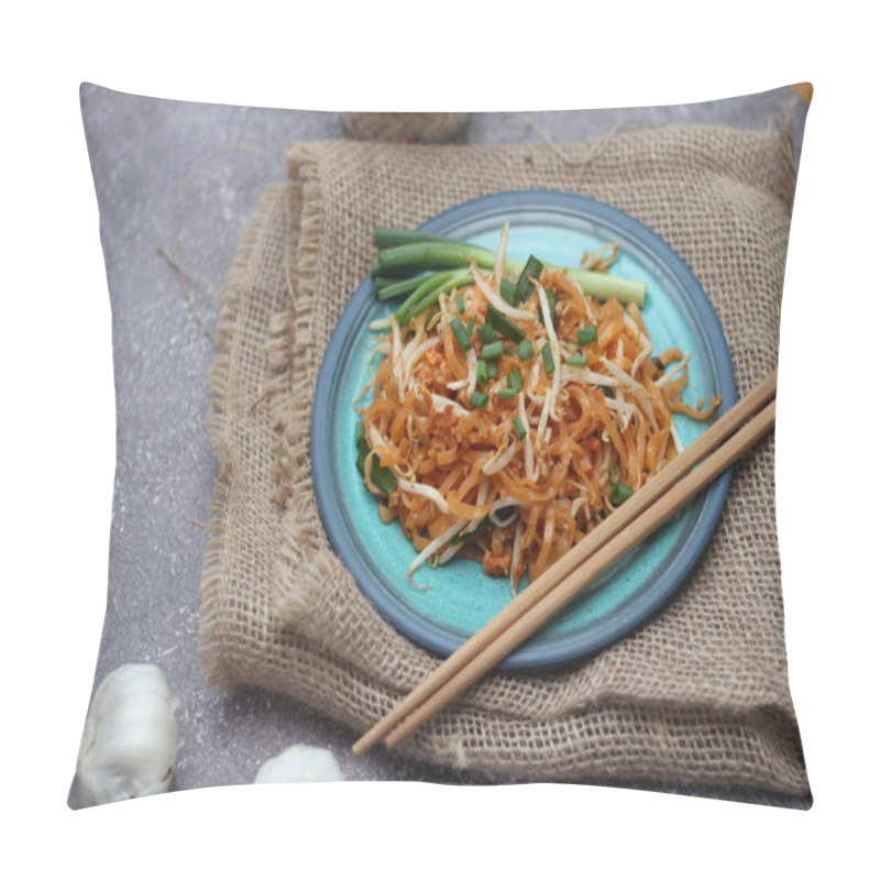 Personality  Thai Food Pad Thai Thai Stir-fried Noodles (national Dish) Served In Blue Plate. Pillow Covers