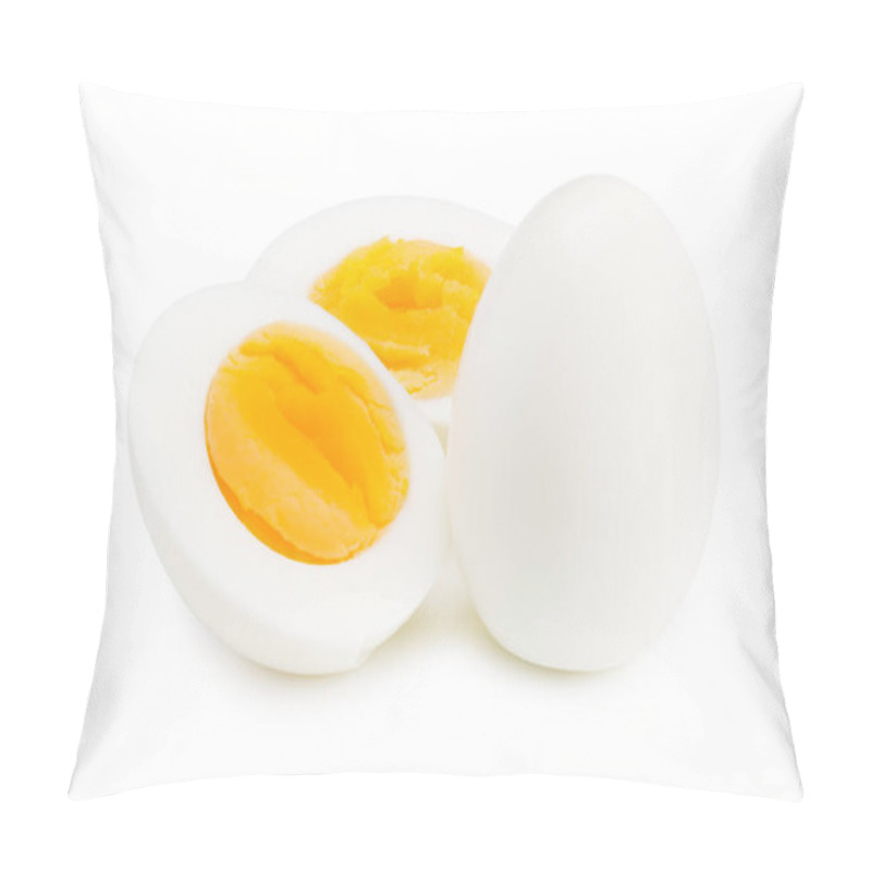 Personality  Single Whole Boiled Egg With Halved Egg Isolated On A White Background Pillow Covers