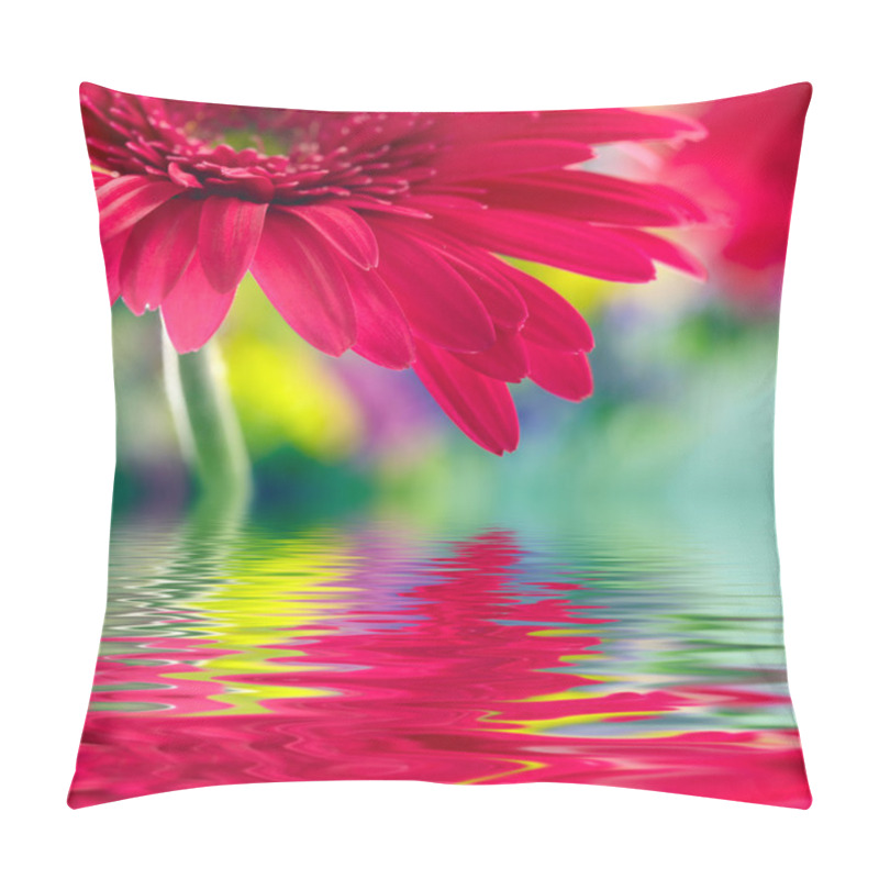 Personality  Closeup Of Pink Daisy-gerbera Reflected In The Water Pillow Covers