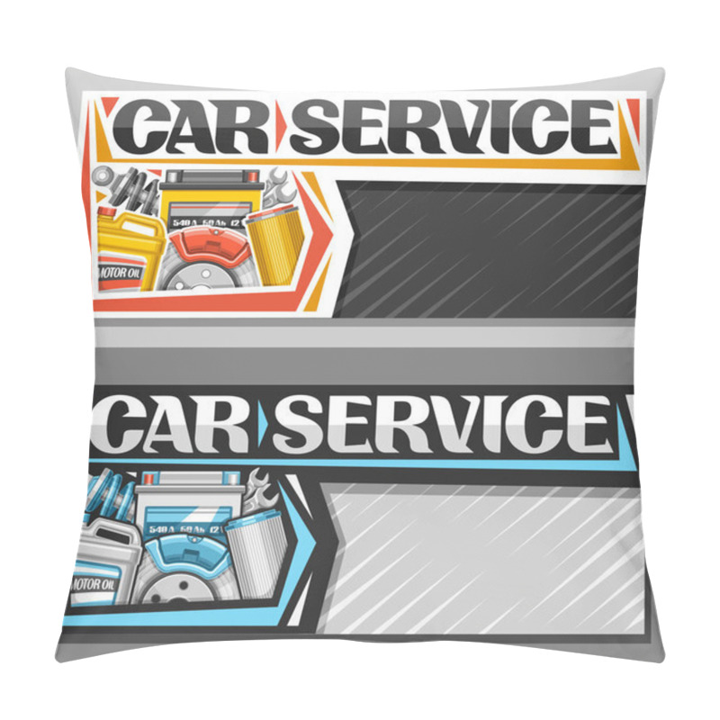 Personality  Vector Banners For Car Service With Copy Space, Leaflets With Set Of Different Auto Parts For Various Mechanic Car System, Original Lettering For Words Car Service, Brochure For Automotive Industry. Pillow Covers