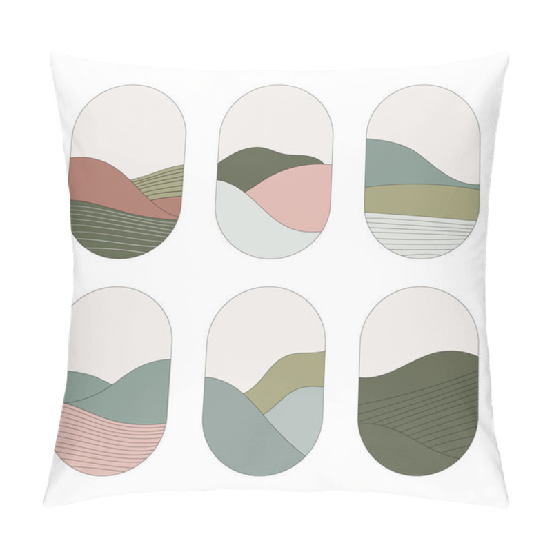 Personality  A Stylish Set Of Oval Compositions With Abstract Stripes And Soft Shapes Symbolizing Hills And Waves. Warm, Natural Tones Create A Modern And Calm Look. Pillow Covers