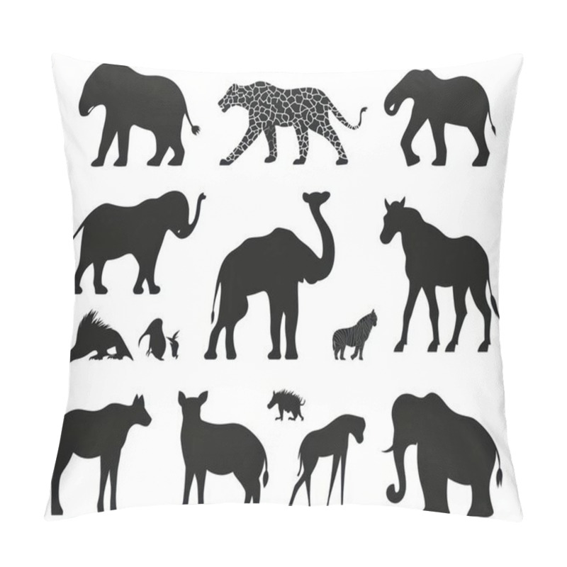 Personality  Silhouette Collection Of Various Animals Including Elephants, Leopards, Zebras, And More In Dynamic Poses. Pillow Covers