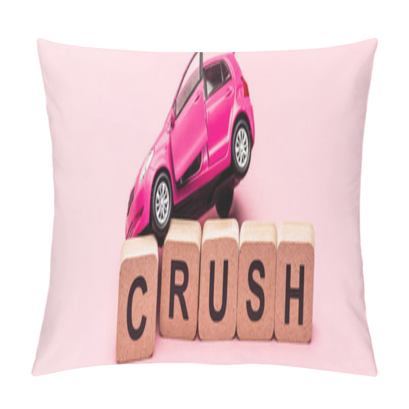 Personality  Toy Car And Word Crush On Cubes On Pink Background, Banner Pillow Covers