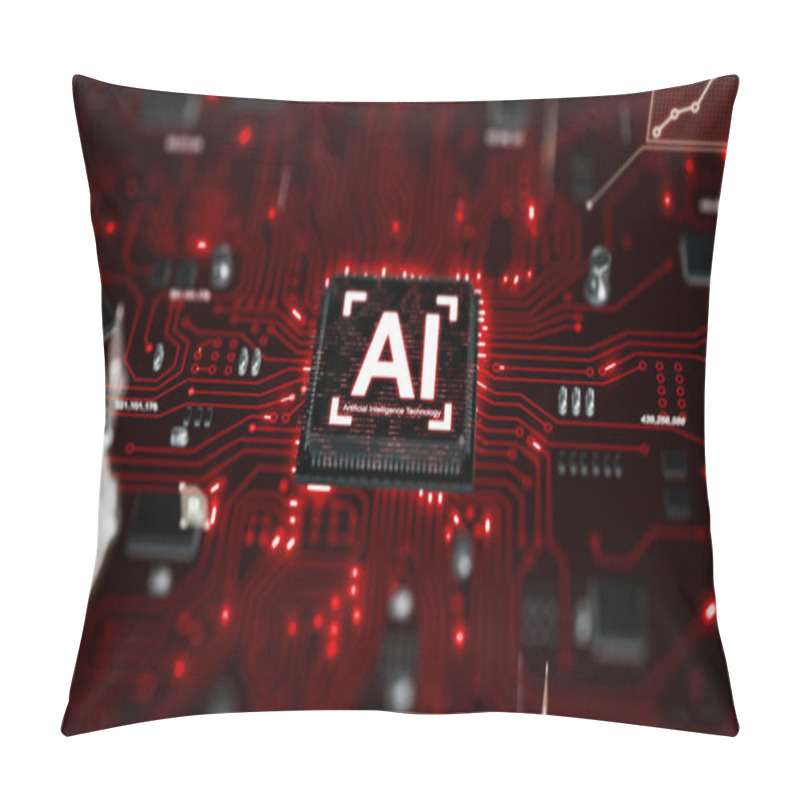 Personality  3D Render AI Artificial Intelligence Technology CPU Central Processor Unit Chipset On The Printed Circuit Board For Electronic And Technology Concept Select Focus Shallow Depth Of Field Pillow Covers