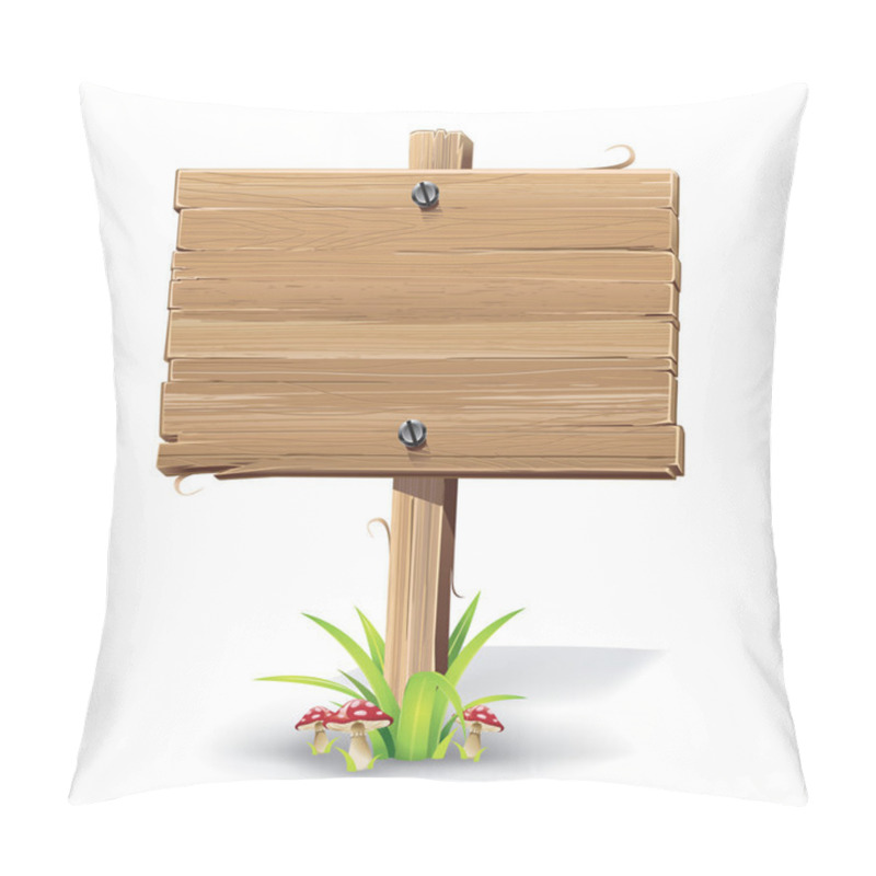 Personality  Wooden Sign On A Grass With Mushrooms. Pillow Covers