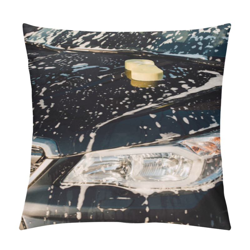 Personality  Yellow Sponge On Wet And Luxury Black Car In Foam  Pillow Covers