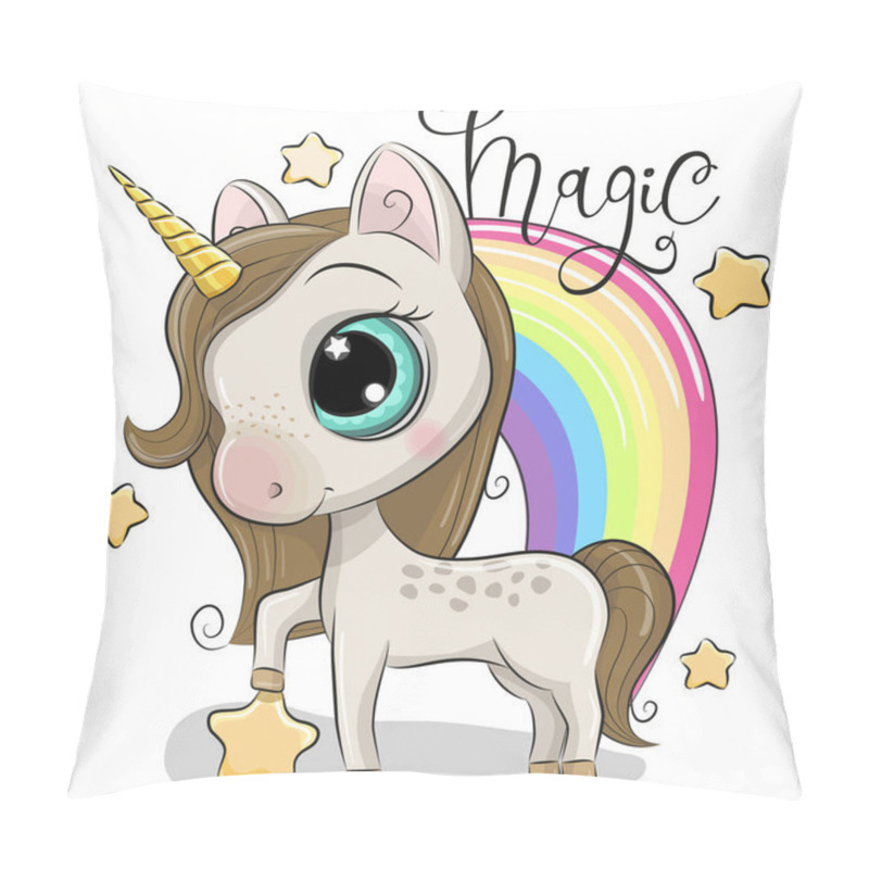 Personality  Cute Cartoon Unicorn And A Rainbow Isolated On A White Background Pillow Covers