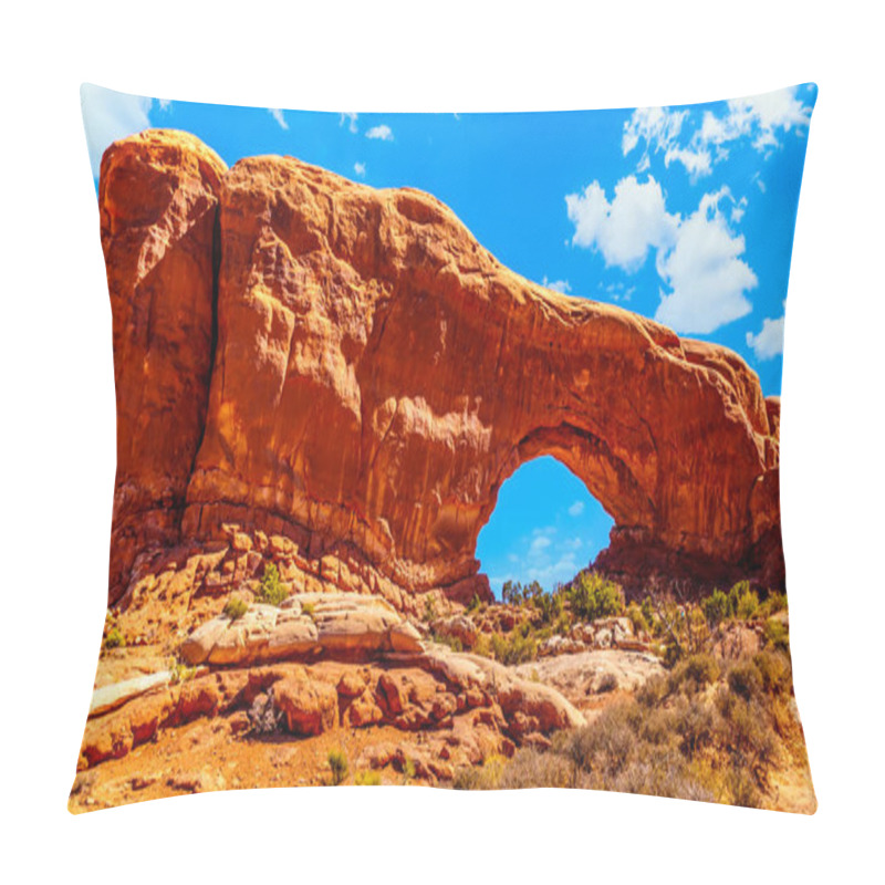 Personality  The South Window Arch, One Of The Many Large Sandstone Arches In Arches National Park Utah, United States Pillow Covers