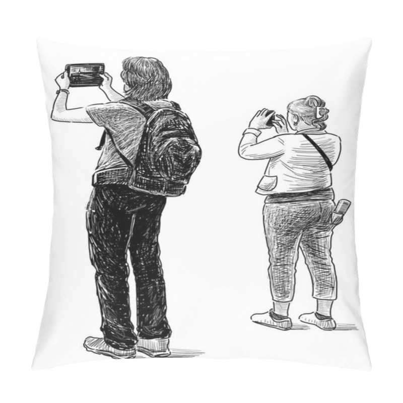 Personality  Sketches Of The Tourists Take Photos Pillow Covers