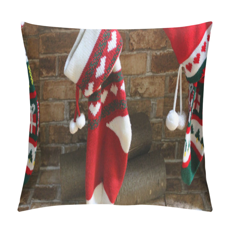 Personality  New Year's Souvenir Socks With A Festive Print On The Background Of Brickwork In A Fireplace With Logs Pillow Covers