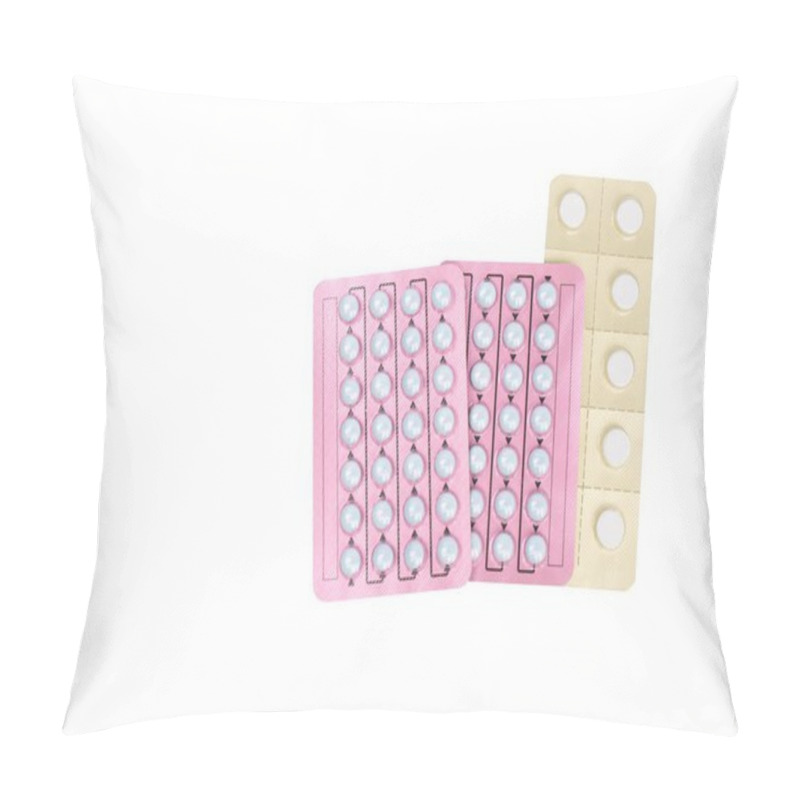 Personality  Hormone Pills For Treatment Menopausal Woman On White Background With Copy Space. Hormone Replacement Therapy Concept. Pillow Covers