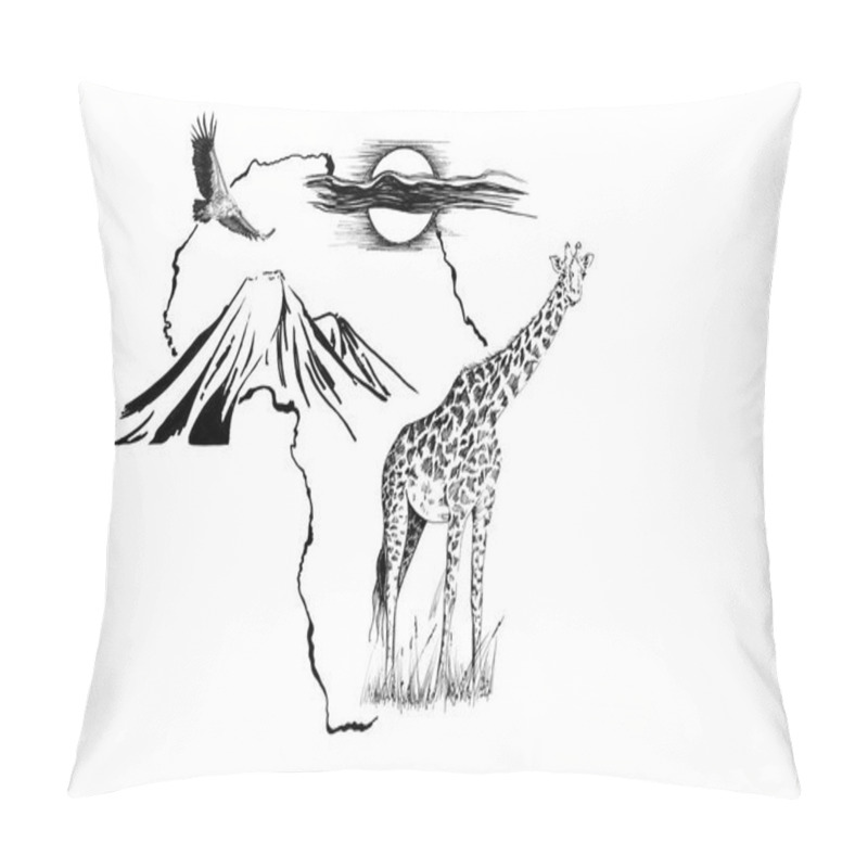 Personality  Giraffe On Africa Map Background With Kilimanjaro Mountain, Vult Pillow Covers