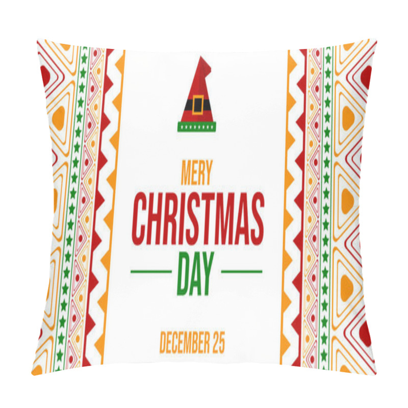 Personality  Festive Merry Christmas 2025 Card Design With Bright Geometric Patterns, Bold Text, And A Cheerful Holiday Theme Pillow Covers