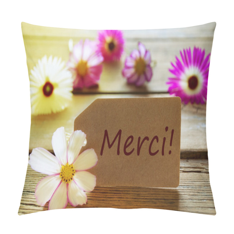 Personality  Sunny Label With French Text Merci With Cosmea Blossoms Pillow Covers