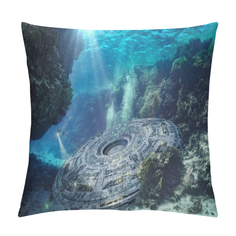 Personality  Unknown Object Is Explored Underwater By Divers - 3D-Illustratio Pillow Covers