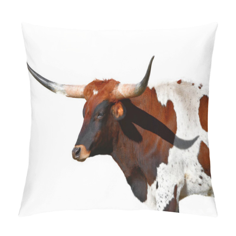 Personality  Long Horn Steer Cutout Isolated On White Background Pillow Covers