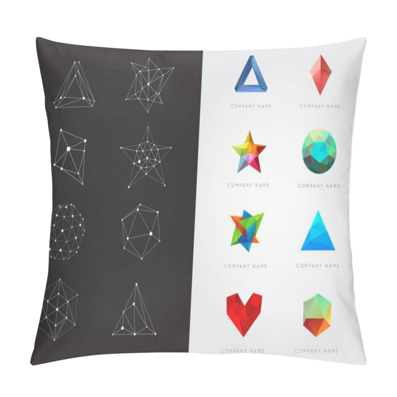 Personality  Big Set Of Geometric Shapes Unusual And Abstract. Vector Logo. Polygonal Colorful Logotypes. Pillow Covers