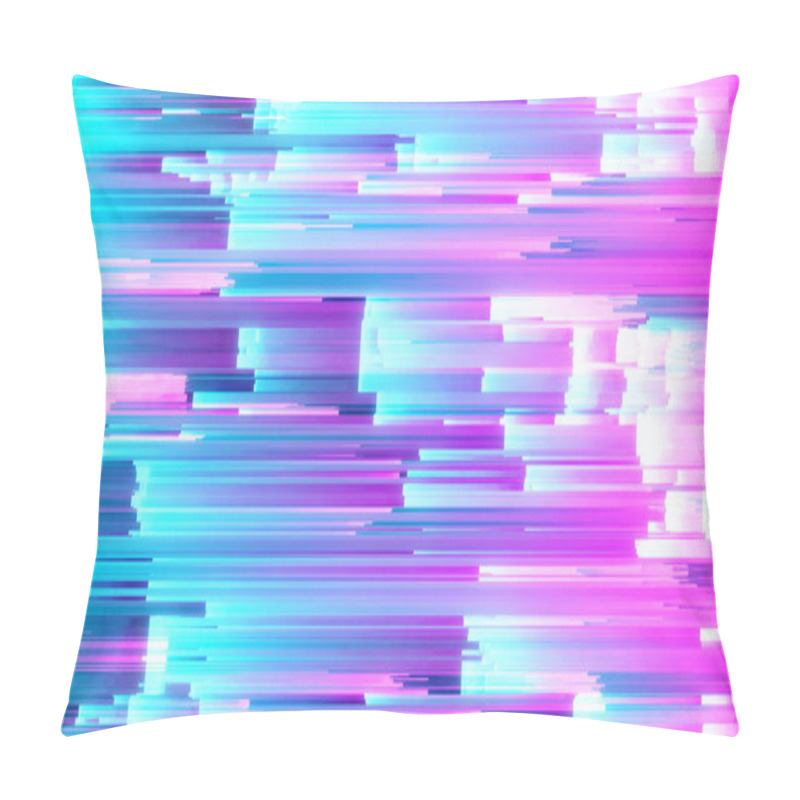 Personality  Abstract 3d Illustration Of Pixel Sorting Pattern Glitch Effect. Use In Music Video, Transitions, Broadcast, Fluorescent Ultraviolet Light Blue Pink Spectrum Pillow Covers