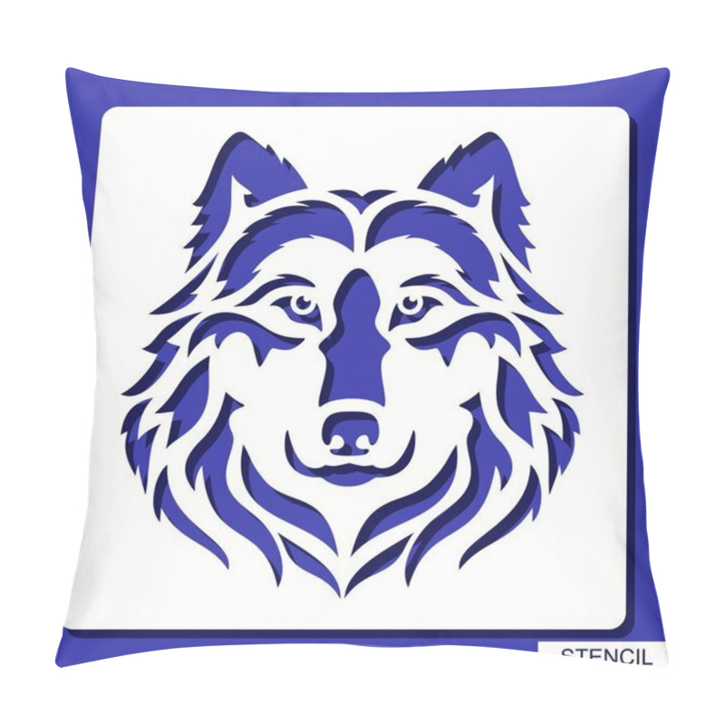 Personality  Stencil. Wolf Face Logo. Vector Silhouette Of A Predator Head. Template For Laser Cutting, Wood Carving, Paper Cut And Printing. Pillow Covers