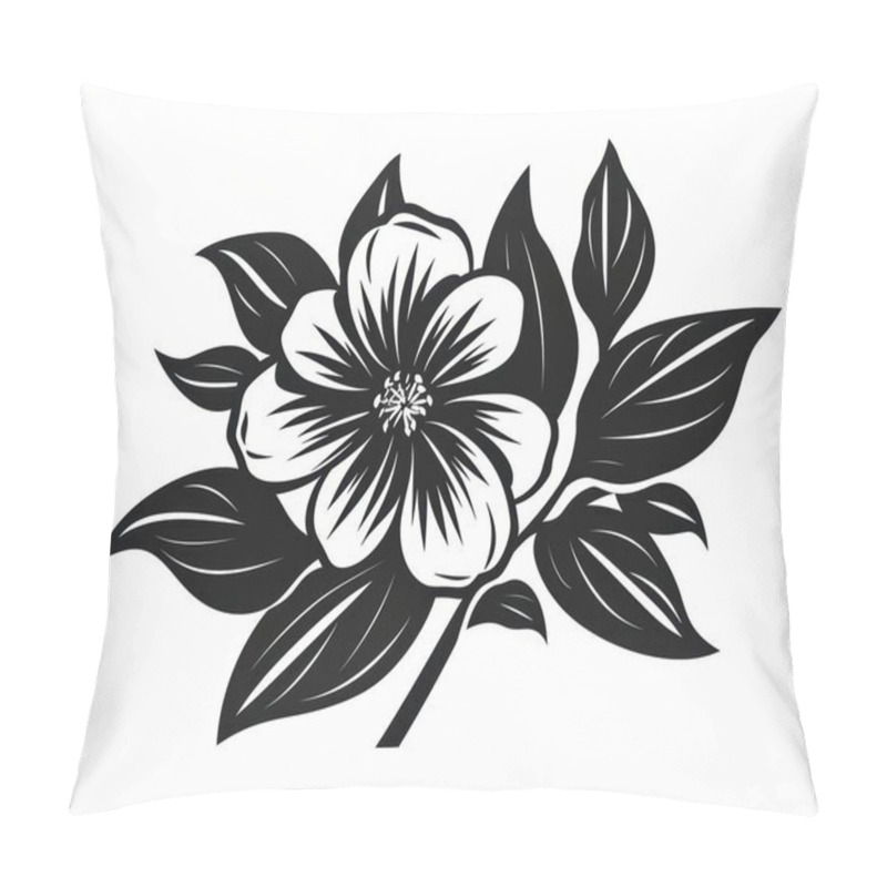 Personality  A Delicate Black And White Illustration Of A Blooming Flower With Intricate Leaves, Embodying Elegance And Simplicity. Pillow Covers