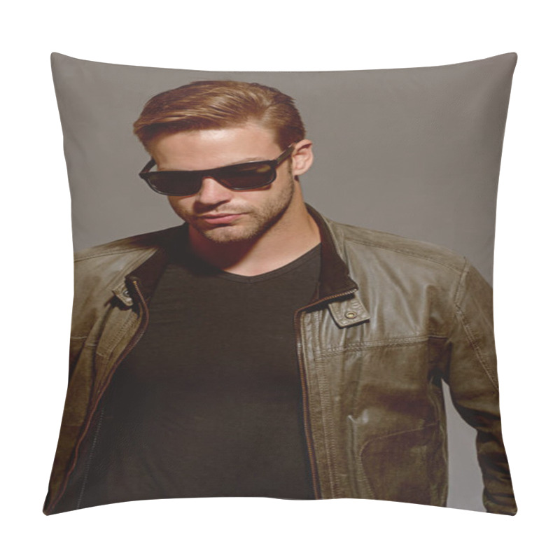 Personality  Looking Trendy. Fashion Model In Trendy Sun Glasses. Handsome Man Wear Eye Glasses. Man Of Fashion. Fashion Eyewear. Suitable For Everyday Wear Pillow Covers