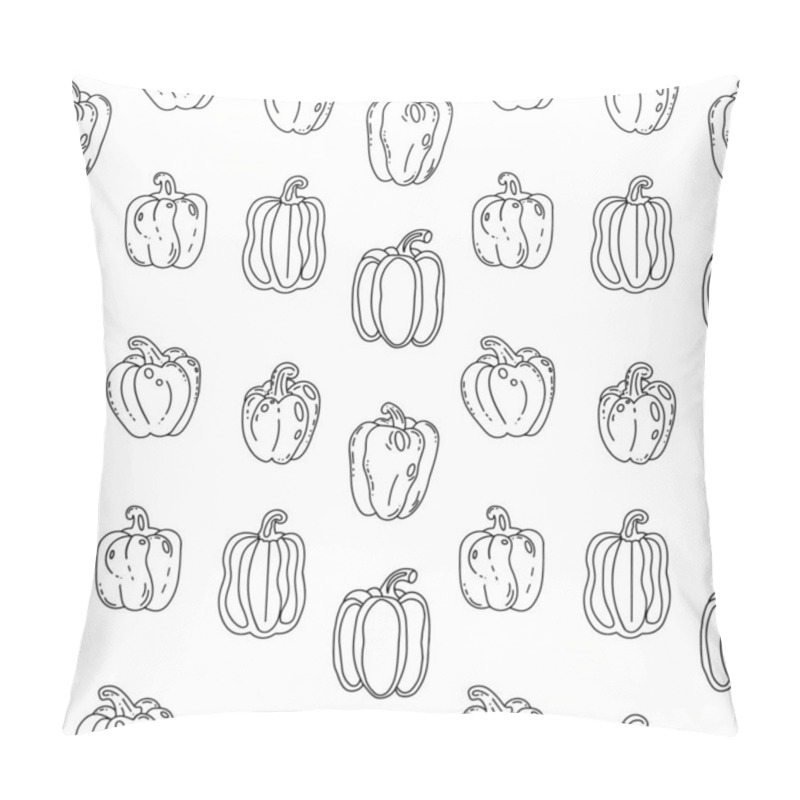 Personality  This Design Showcases A Repeating Pattern Of Various Bell Peppers Drawn In A Simple, Outlined Style Against A Clean White Backdrop, Perfect For Culinary Themes. Pillow Covers