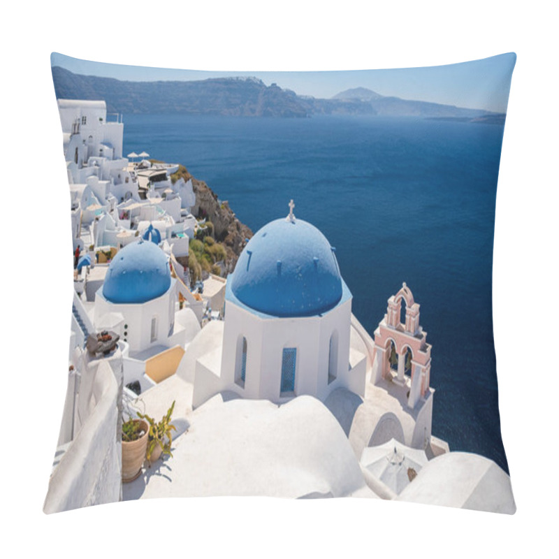 Personality  Oia Village Santorini With Blue Domes And Whitewashed House During Sunset At The Island Of Santorini Greece Pillow Covers