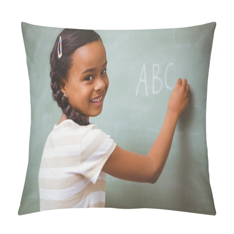 Personality  Cute Little Girl Writing ABC On Blackboard Pillow Covers