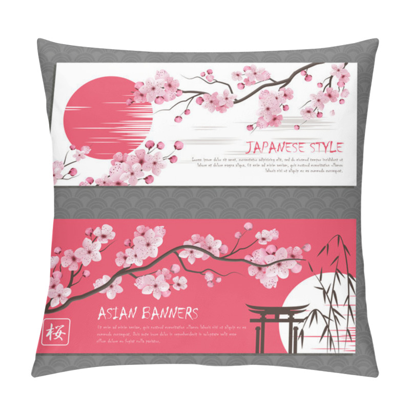 Personality  Japan Sakura Horizontal Banners Set Pillow Covers