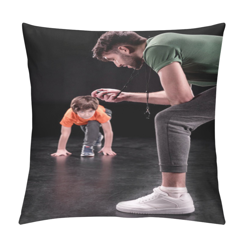 Personality  Man And Boy Training Together Pillow Covers